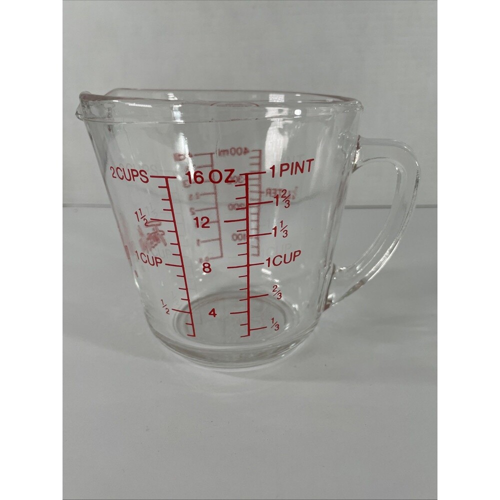 Vintage Anchor Hocking FIRE KING Measuring 2 Cup 1 Pint Glass Cool Logo # 498